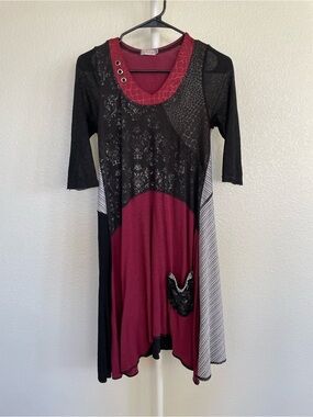 Seven Waves Whimsygoth Mixed Media Patchwork Lagenlook Indie Tunic Dress Medium